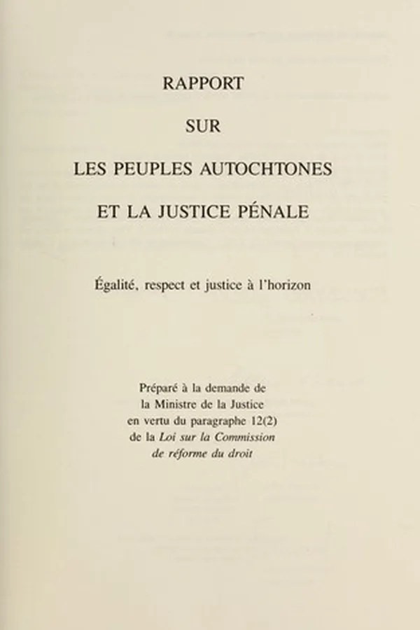 Capa de Report on aboriginal peoples and criminal justice