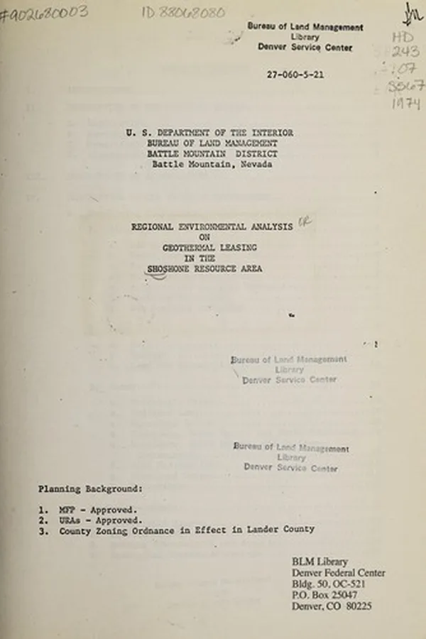 Capa de Regional environmental analysis on geothermal leasing in the Shoshone Resource Area