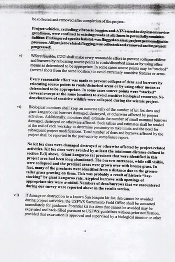 Capa de Report of compliance for mitigation requirements for sensitive wildlife and special status plant species during seismic operations on the Nuevo Energy Company Cymric 2D seismic survey, McKittrick, Kern County, California