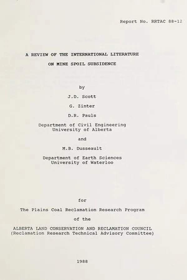 Capa de A review of the international literature on mine spoil subsidence