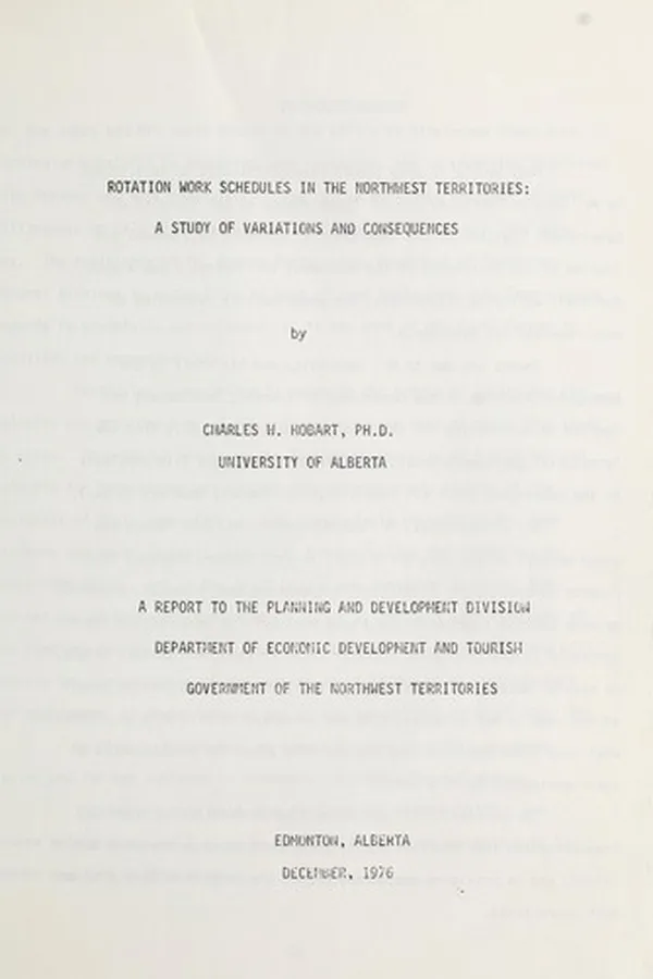 Capa de Rotation work schedules in the Northwest Territories