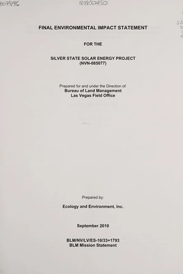 Capa de Silver state solar energy project (NVN-085077)