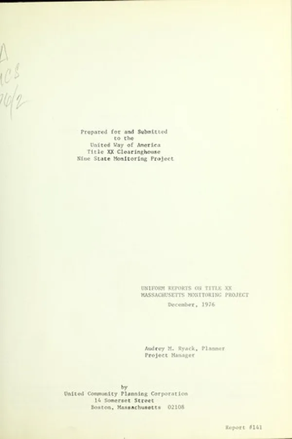 Capa de Uniform reports on title xx Massachusetts monitoring project