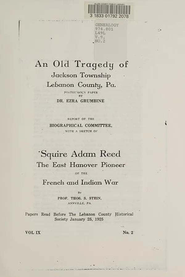 Capa de An old tragedy of Jackson township, Lebanon county, Pa. posthumous paper