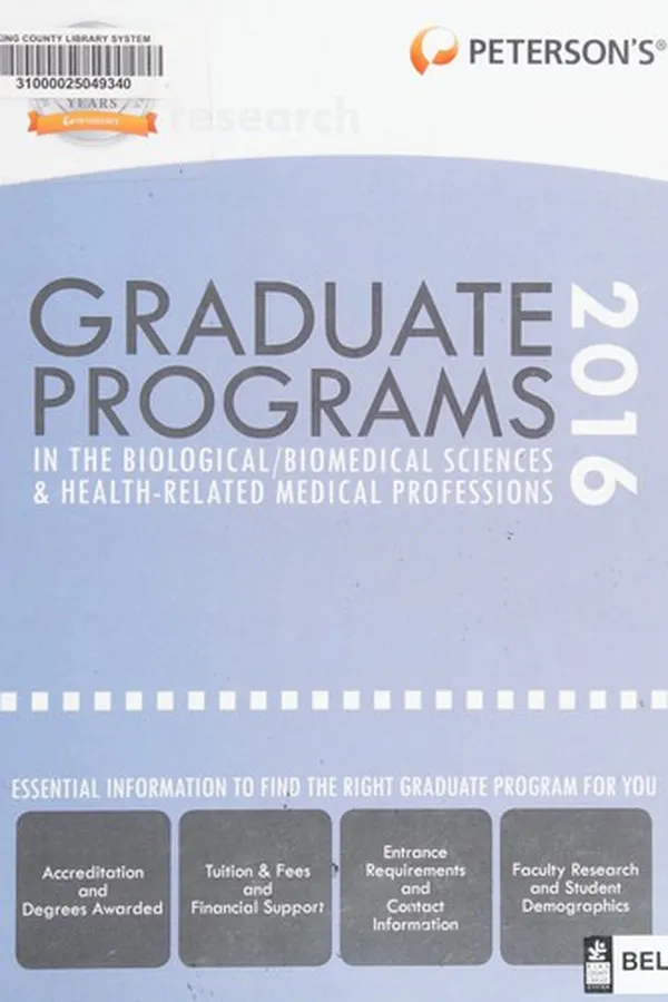 Capa de Peterson's graduate programs in the biological/biomedical sciences & health-related medical professions 2016