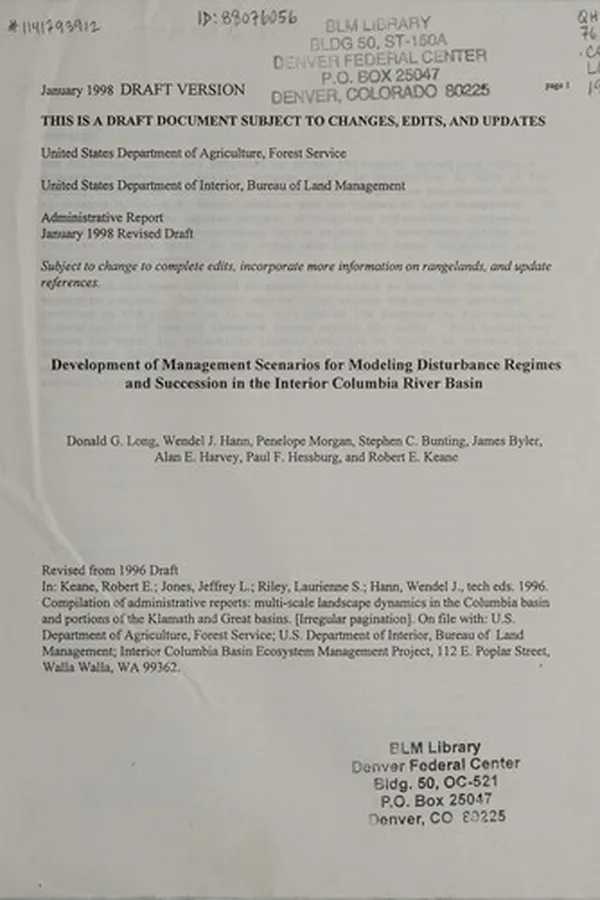 Capa de Development of management scenarios for modeling disturbance regimes and succession in the Interior Columbia River Basin, draft version