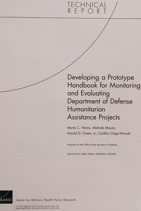 Capa de Developing a prototype handbook for monitoring and evaluating Department of Defense humanitarian assistance projects