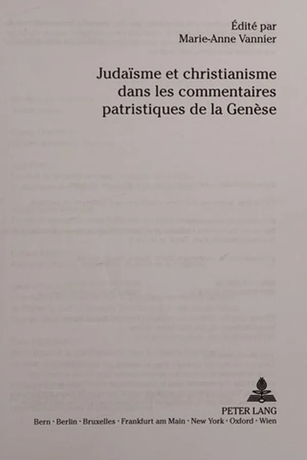 Capa de Judaïsme et christianisme dans les commentaires patristiques de la Genèse