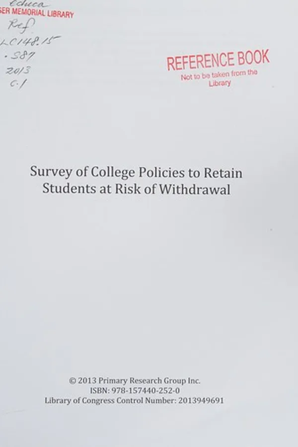 Capa de Survey of college policies to retain students at risk of withdrawal