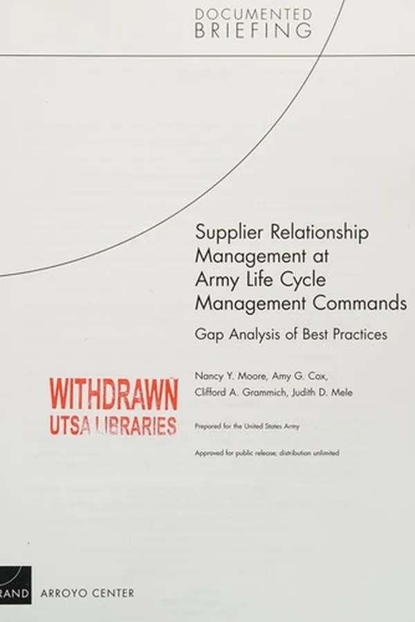 Capa de Supplier relationship management at army life cycle management commands