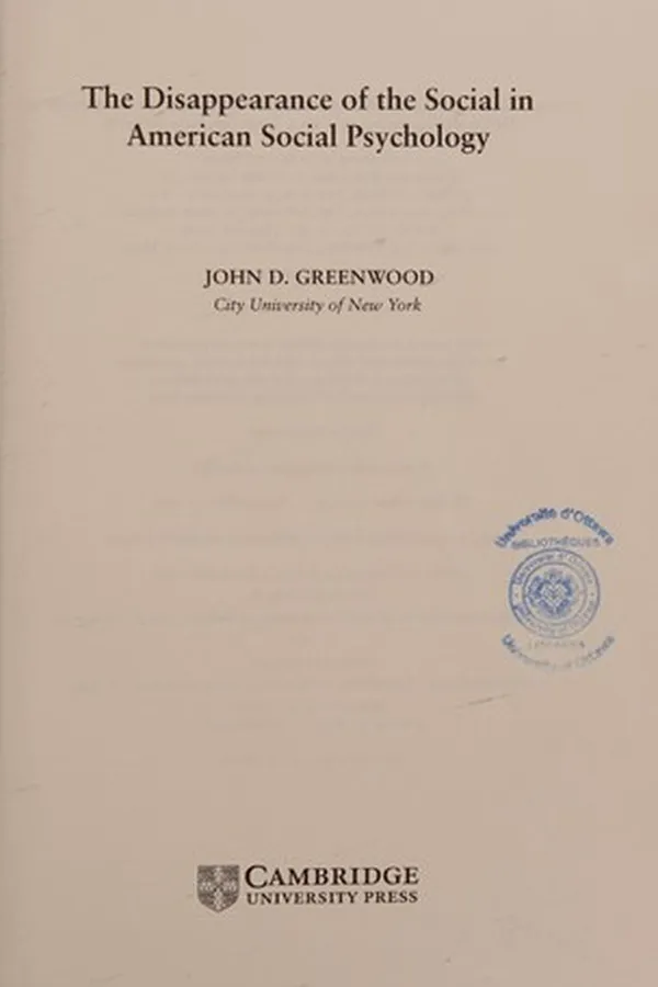 Capa de The disappearance of the social in American social psychology