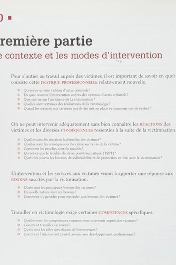 Capa de Introduction à l'intervention auprès des victimes d'actes criminels