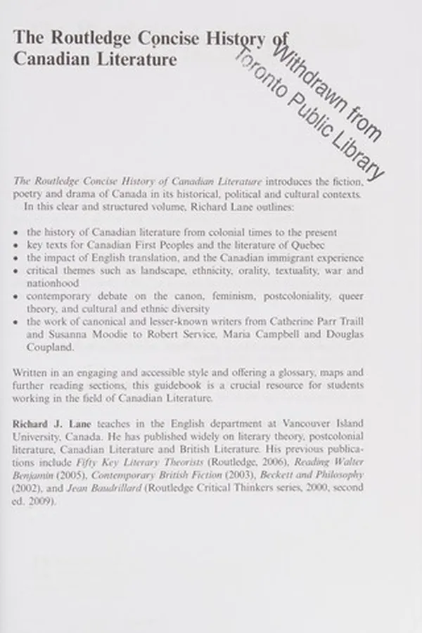 Capa de The Routledge concise history of Canadian literature