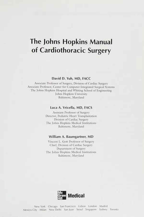 Capa de The Johns Hopkins manual of cardiothoracic surgery