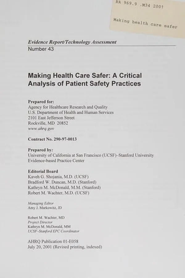 Capa de Making health care safer