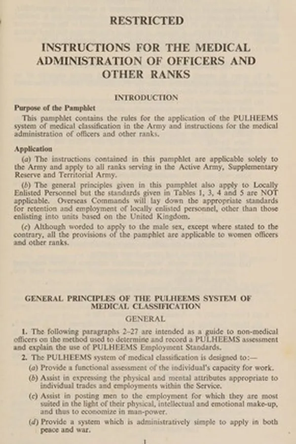 Capa de Instructions for the medical administration of officers and other ranks 1950