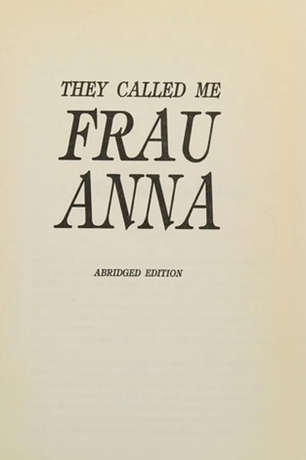 Capa de They called me Frau Anna