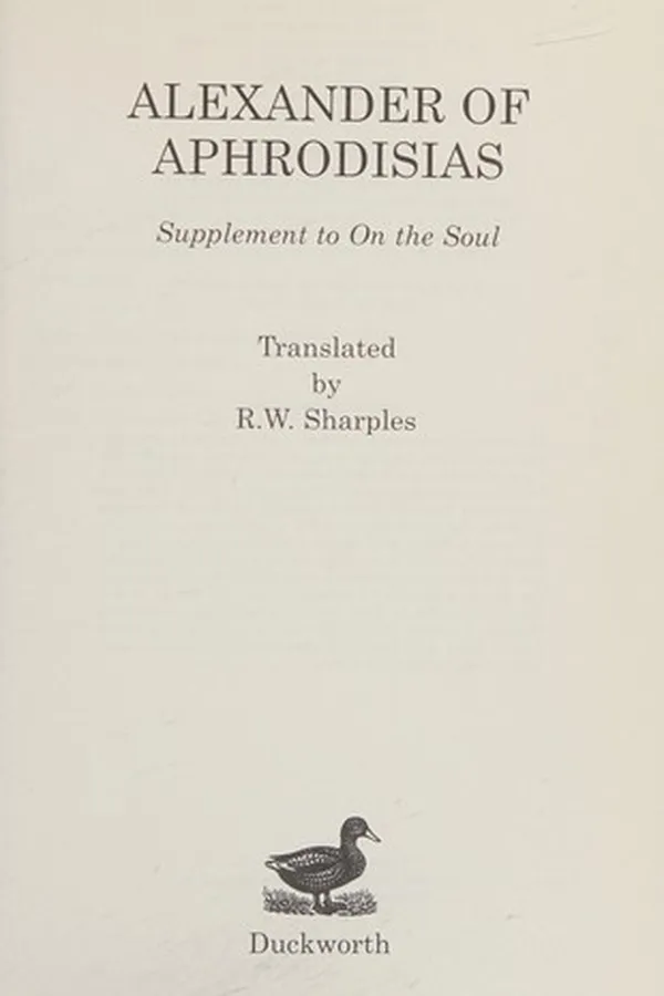 Capa de SUPPLEMENT TO ON THE SOUL; TRANS. BY R.W. SHARPLES