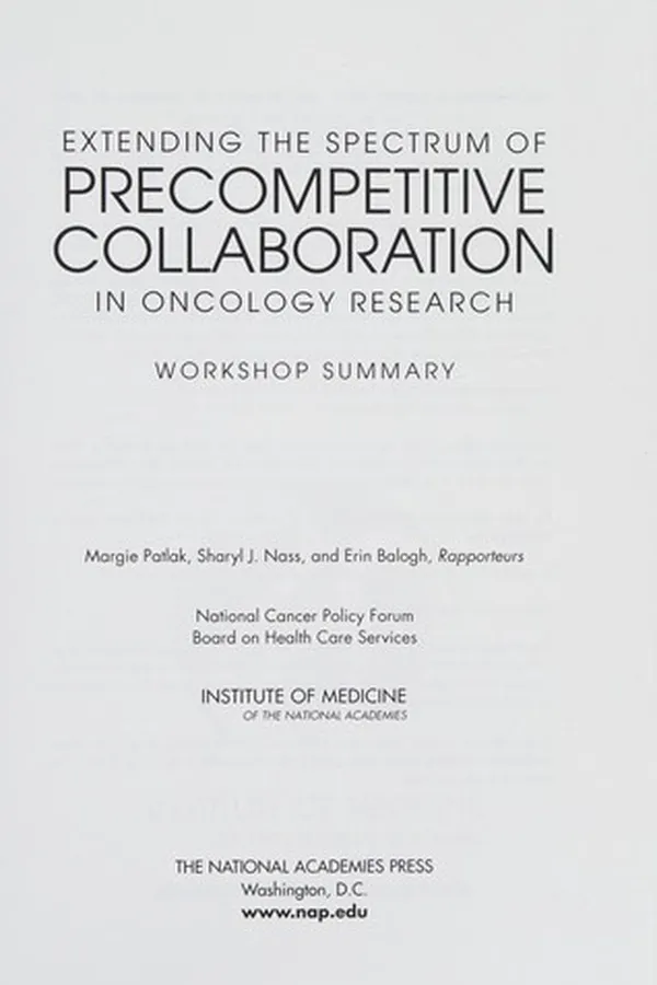 Capa de Extending the Spectrum of Precompetitive Collaboration in Oncology Research