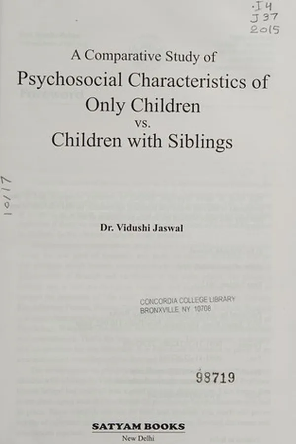 Capa de A comparative study of psychosocial characteristics of only children vs. children with siblings