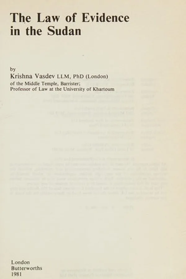 Capa de The Law of Evidence in the Sudan