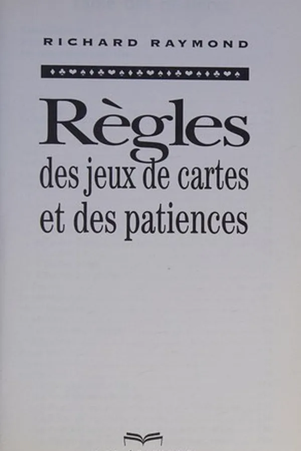 Capa de Rg̈les des jeux de cartes et des patiences. 2