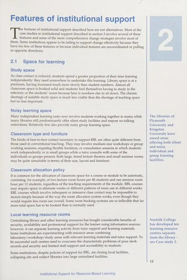 Capa de Institutional support for resource-based learning