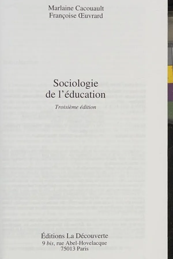 Capa de Sociologie de l'éducation