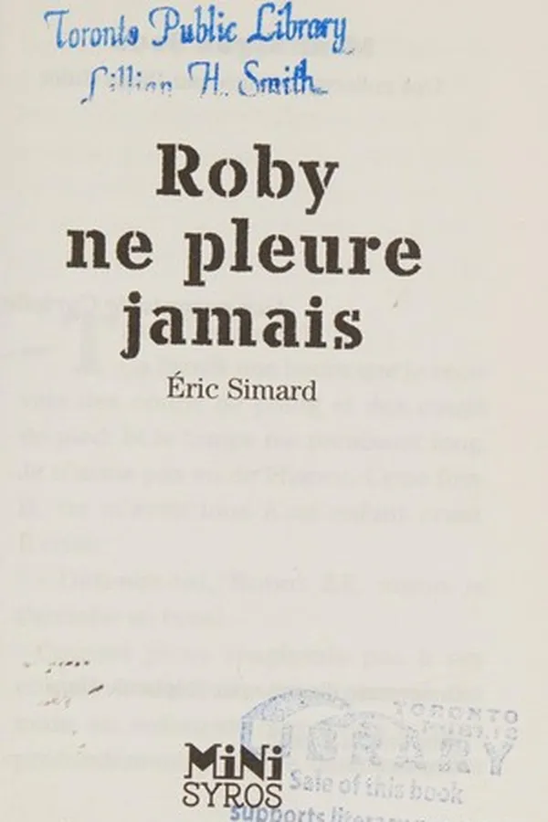 Capa de Roby ne pleure jamais