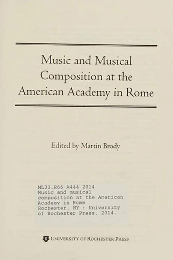 Capa de Music and Musical Composition at the American Academy in Rome