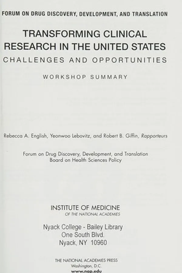 Capa de Transforming clinical research in the United States