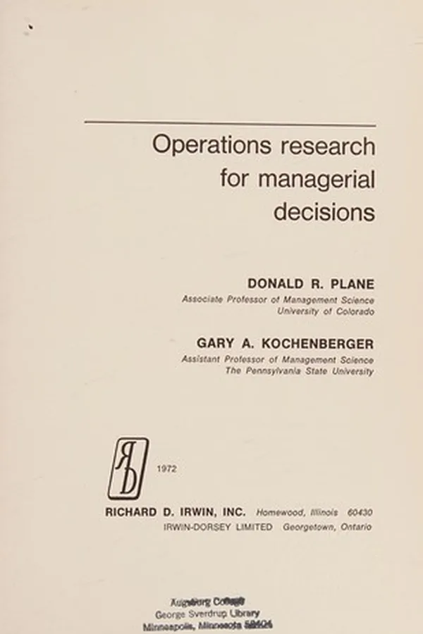Capa de Operations research for managerial decisions