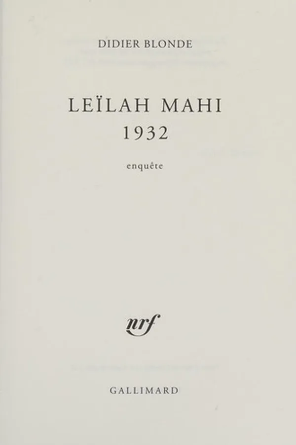 Capa de Leïlah Mahi 1932