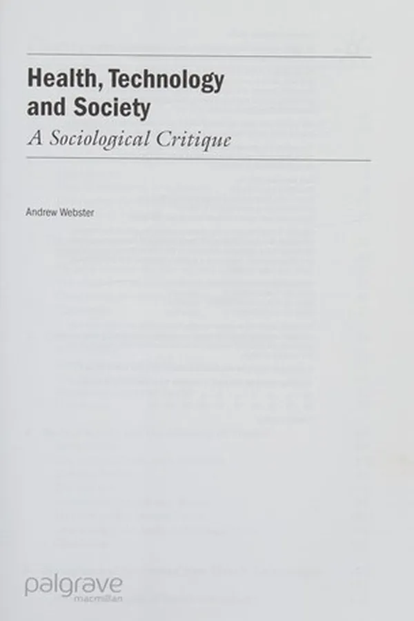 Capa de HEALTH, TECHNOLOGY AND SOCIETY: A SOCIOLOGICAL CRITIQUE