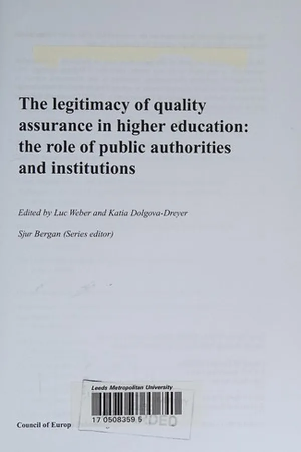 Capa de The legitimacy of quality assurance in higher education