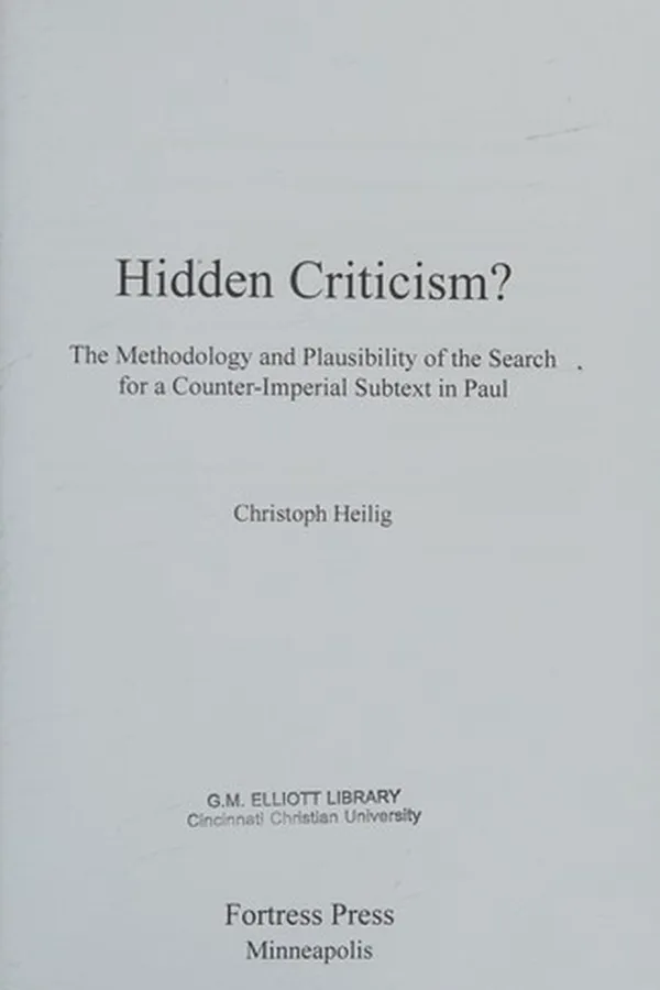 Capa de Hidden Criticism?