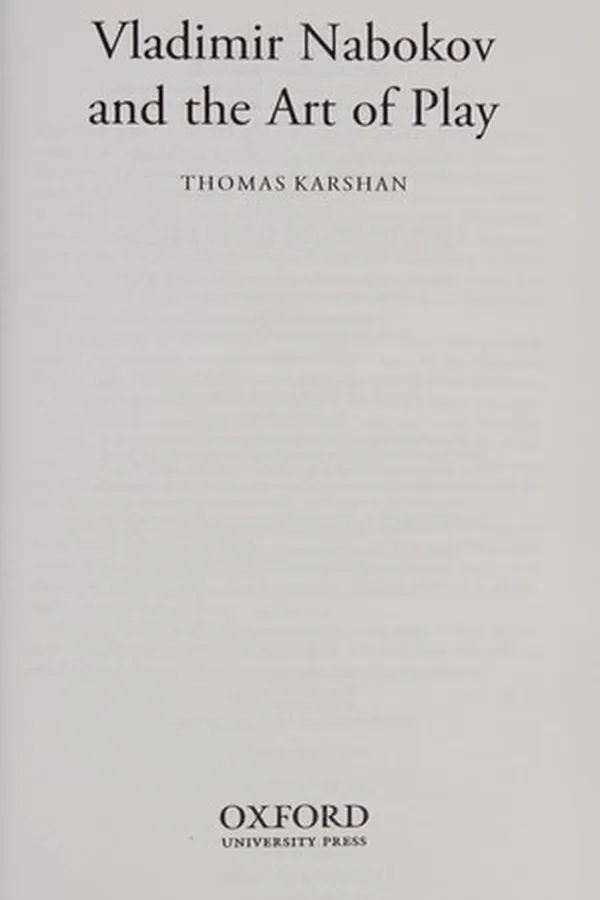 Capa de Vladimir Nabokov and the art of play