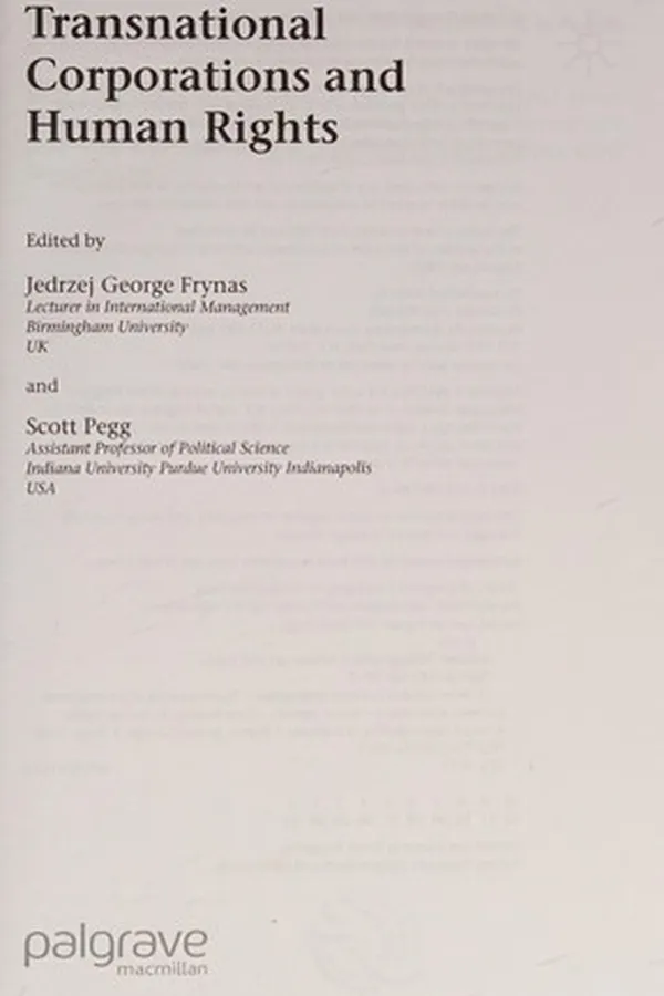 Capa de TRANSNATIONAL CORPORATIONS AND HUMAN RIGHTS; ED. BY JEDRZEJ GEORGE FRYNAS