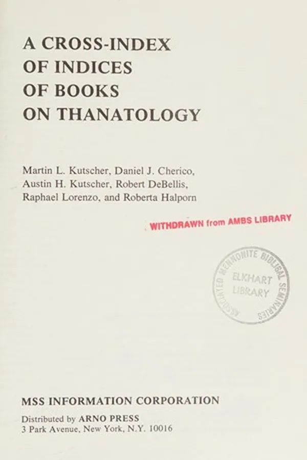 Capa de A cross-index of indices of books of thanatology