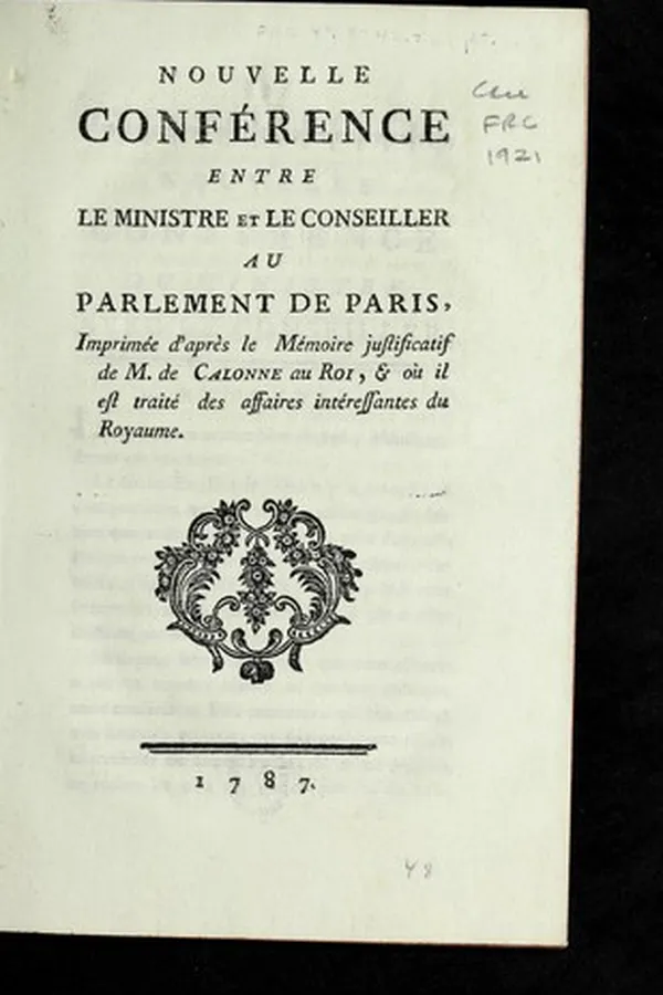 Capa de Nouvelle Confe rence entre le ministre et le conseiller au Parlement de Paris
