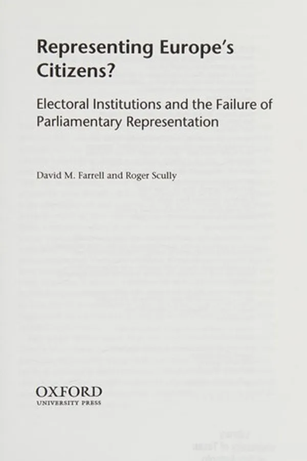 Capa de REPRESENTING EUROPE'S CITIZENS?: ELECTORAL INSTITUTIONS AND THE FAILURE OF PARLIMENTARY REPRESENTATION