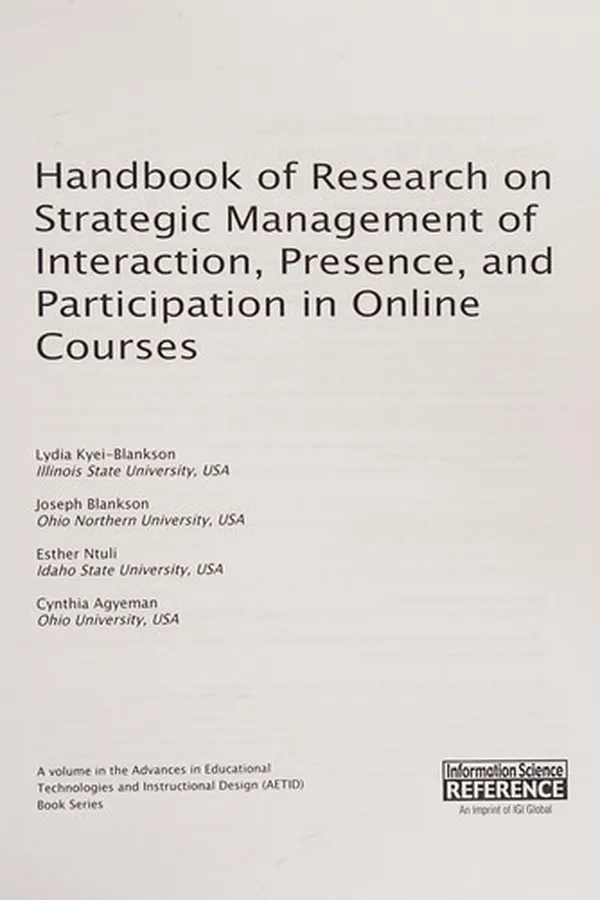 Capa de Handbook of research on strategic management of interaction, presence, and participation in online courses
