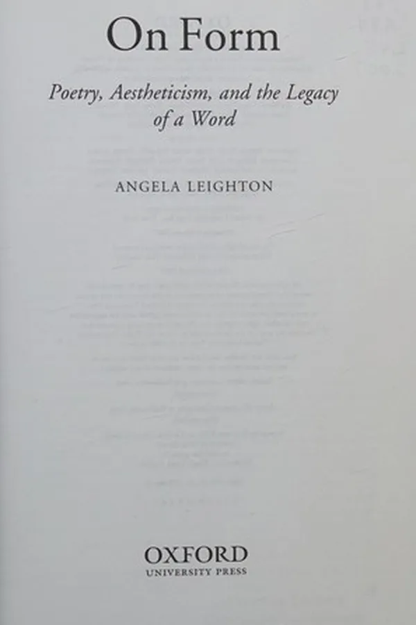 Capa de ON FORM: POETRY, AESTHETICISM, AND THE LEGACY OF A WORD