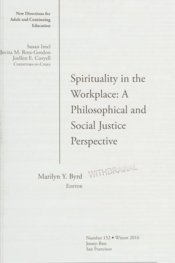 Capa de Spirituality in the Workplace : a Philosophical and Social Justice Perspective