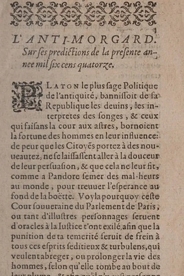 Capa de L'anti-Morgard sur ses predictions de la presente annee mil six cens quatorze