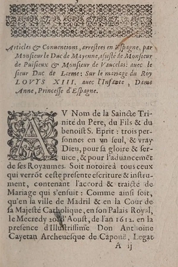 Capa de Article et conuentions arrestees en Espagne le mercredy 20 d'aoust 1612