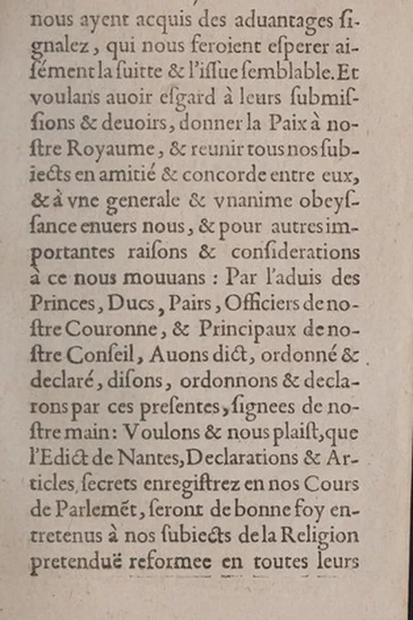 Capa de Declaration du roy sur la paix qu'il a donnée à ses subiects de la religion pretenduë reformée confirmant les precedents edicts de pacification