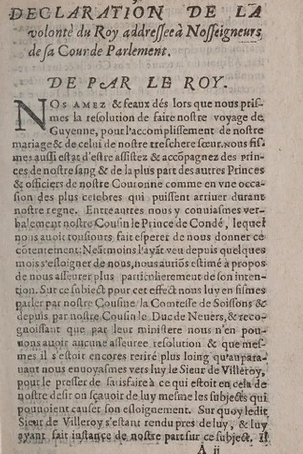 Capa de Declaration de la volonte du roy addressee a nosseigneurs de sa cour de Parlement