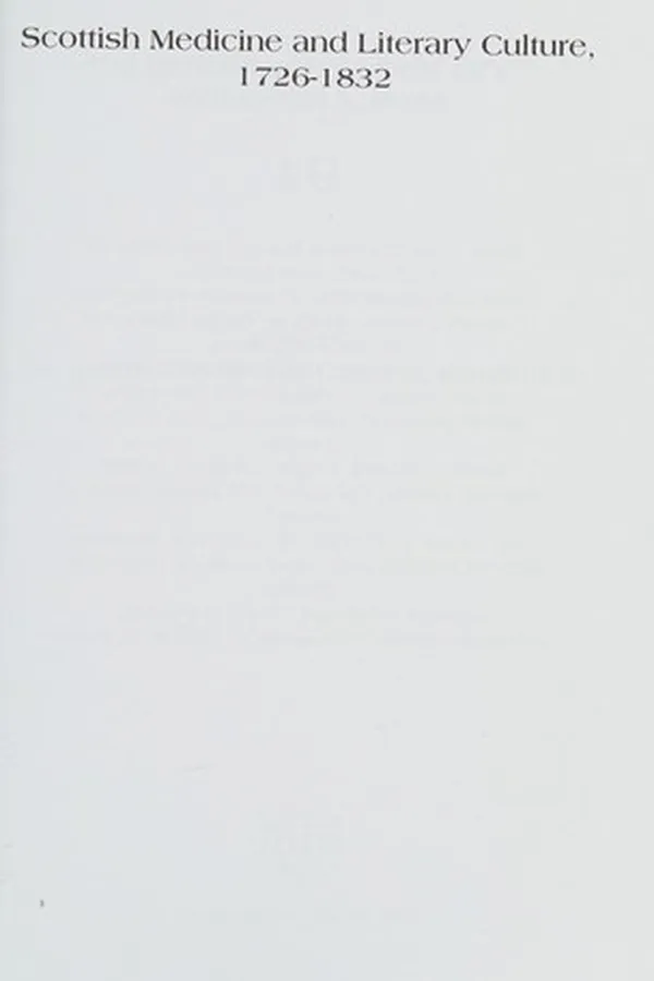 Capa de Scottish Medicine and Literary Culture, 1726-1832