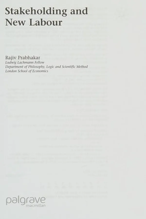 Capa de STAKEHOLDING AND NEW LABOUR